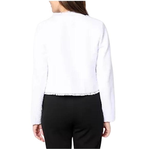 QVC Susan Graver Cropped Tweed Blazer w/ Fringe Detail White NWOT Size 8 - Picture 2 of 9